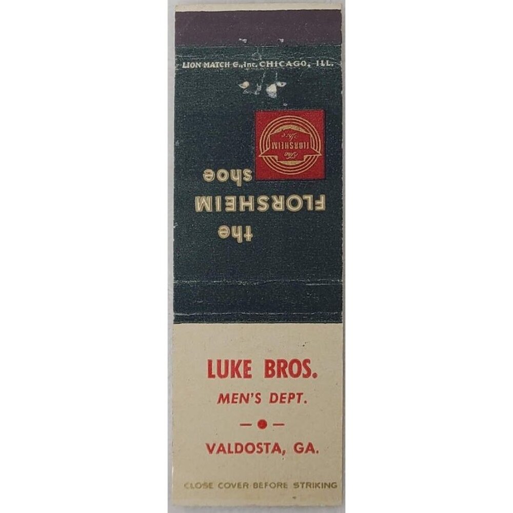 Vintage Matchbook Cover Luke Bros Mens Dept Valdosta GA Georgia Florsheim Shoes